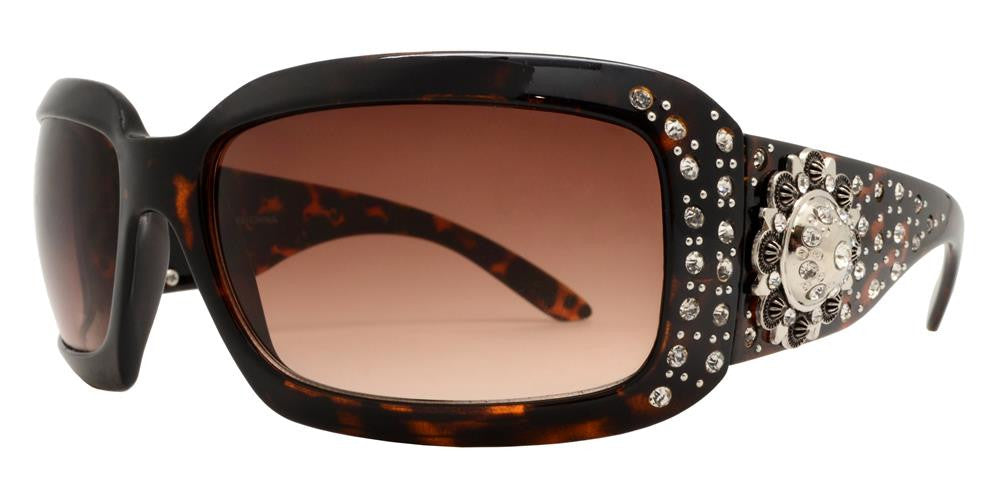 Wholesale - 7649 - Rectangular Chunky Sunglasses with Rhinestones and Berry Concho - Dynasol Eyewear