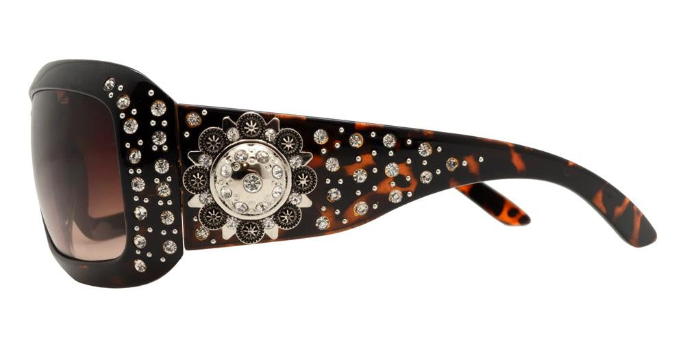 Wholesale - 7649 - Rectangular Chunky Sunglasses with Rhinestones and Berry Concho - Dynasol Eyewear