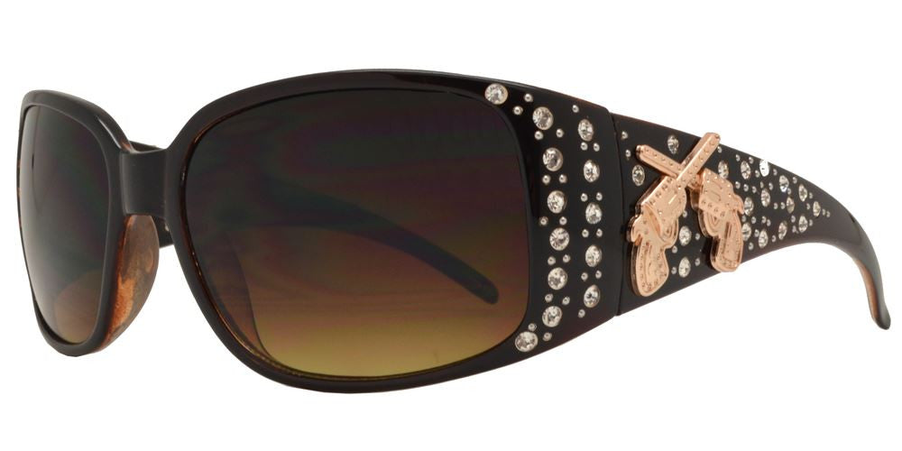 Wholesale - 7651 - Double Pistol Concho Oval Sunglasses with Rhinestones - Dynasol Eyewear
