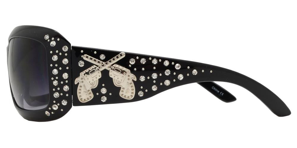 Wholesale - 7673 - Rectangular Chunky Sunglasses with Double Pistol Concho - Dynasol Eyewear