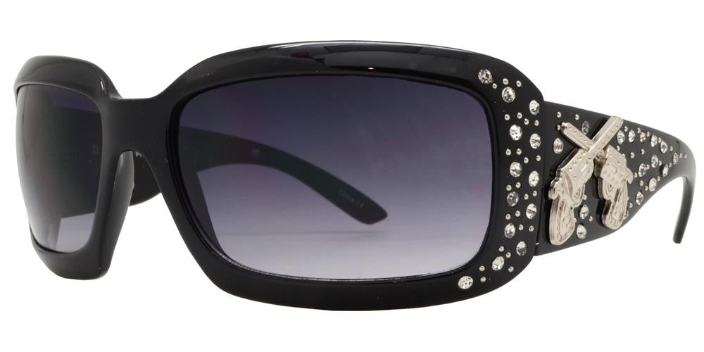 Wholesale - 7673 - Rectangular Chunky Sunglasses with Double Pistol Concho - Dynasol Eyewear