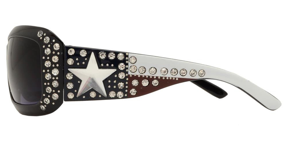 Wholesale - 7689 - Chunky Rectangular Sunglasses with Rhinestones and Texas Star Concho - Dynasol Eyewear