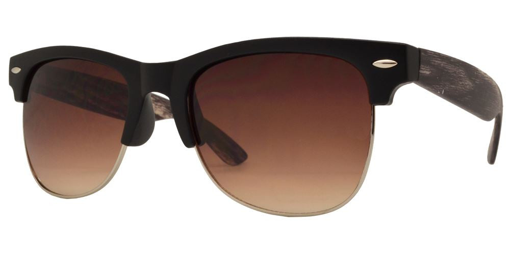 Wholesale - 7912 - Horn Rimmed Half Frame Faux Wood Plastic Sunglasses - Dynasol Eyewear