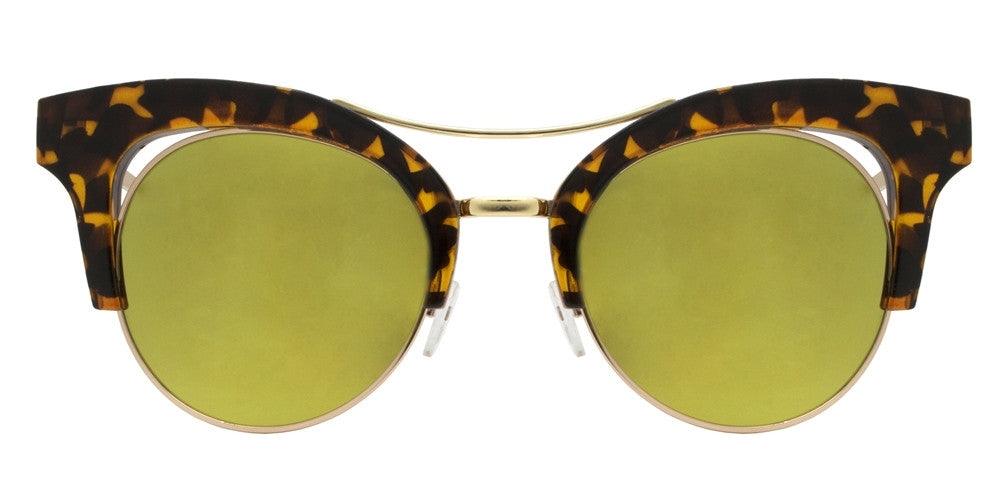 Wholesale - 7918 RVC - Horn Rimmed Cat Eye Half Frame Sunglasses with Round Color Mirror Flat Lens - Dynasol Eyewear
