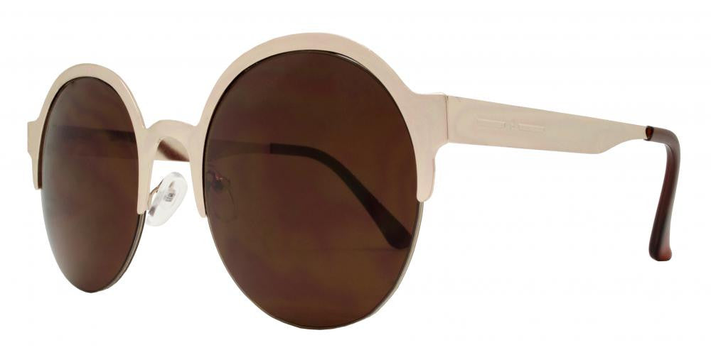 Wholesale - 7932 - Round Horn Rimmed Half Frame Metal Sunglasses - Dynasol Eyewear