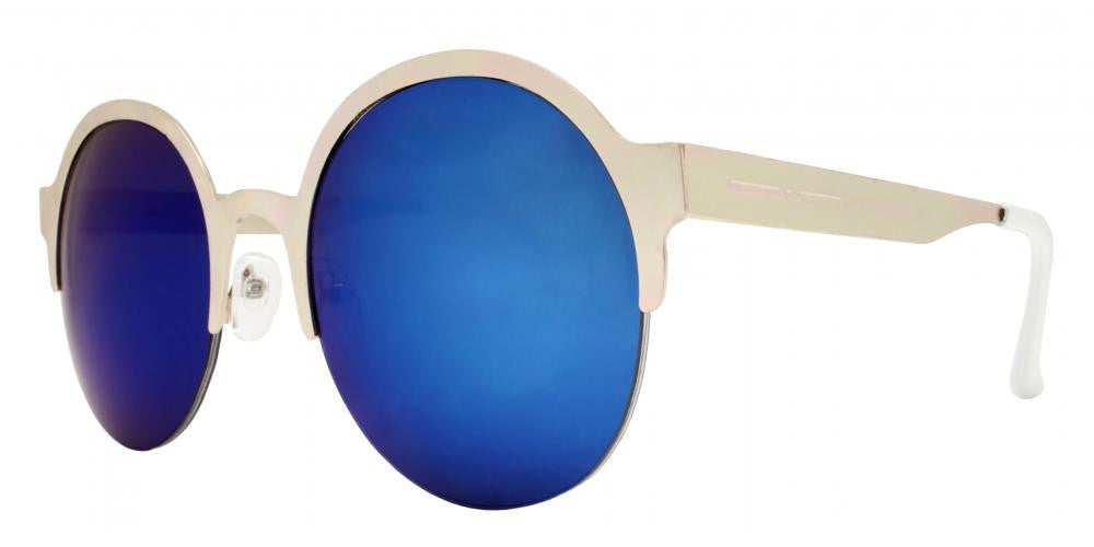 Wholesale - 7932 - Round Horn Rimmed Half Frame Metal Sunglasses - Dynasol Eyewear