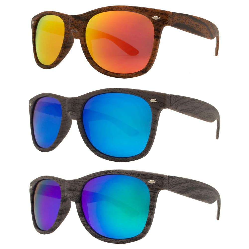 Wholesale - 7947 RVC - Classic Horn Rimmed Faux Wood Sunglasses with Color Mirror Lens - Dynasol Eyewear