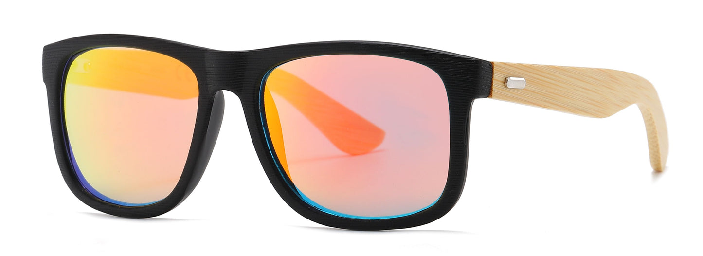 7971 Bamboo - Wholesale Bamboo Sunglasses with mixed Color Mirror Lens