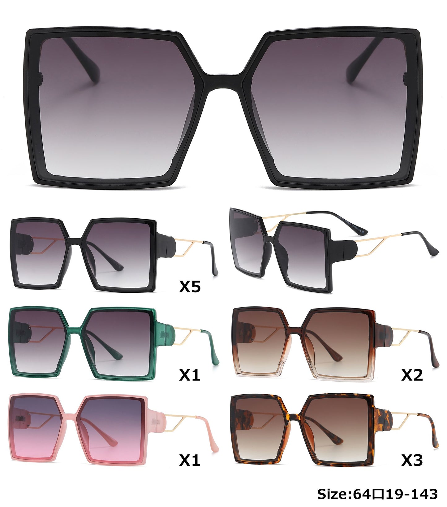 8000 - Square Plastic Sunglasses with Flat Lens