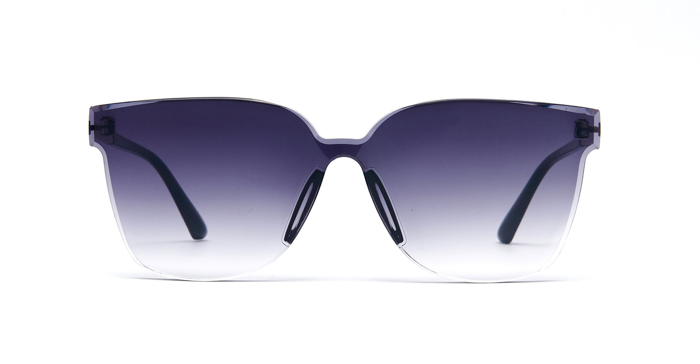 8015 - Rimless One Piece Lens Plastic Sunglasses with Rhinestones