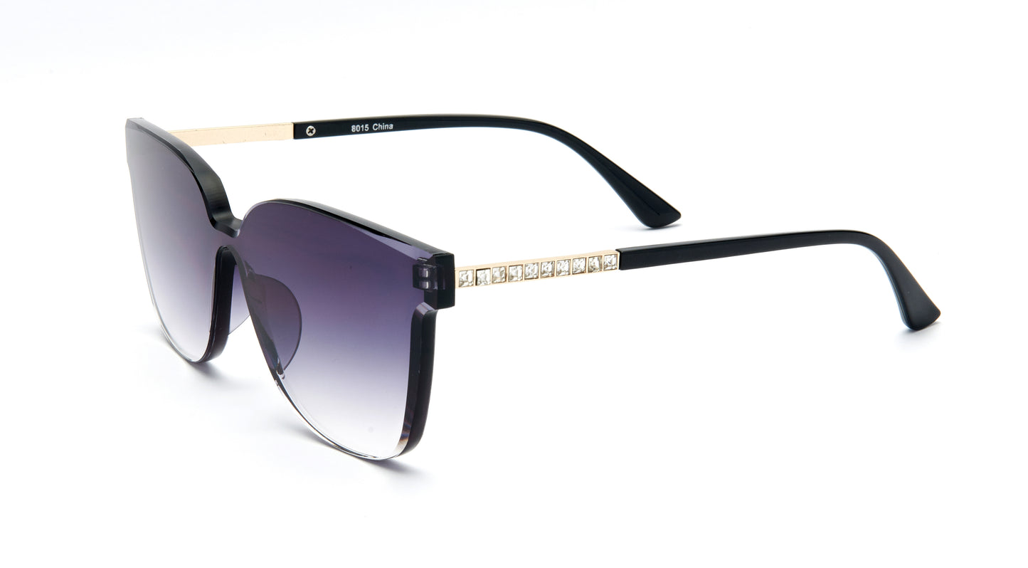 8015 - Rimless One Piece Lens Plastic Sunglasses with Rhinestones