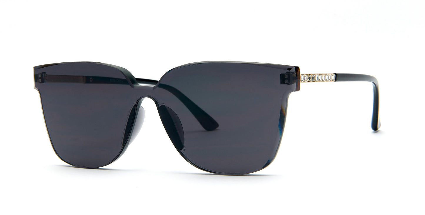8015 - Rimless One Piece Lens Plastic Sunglasses with Rhinestones