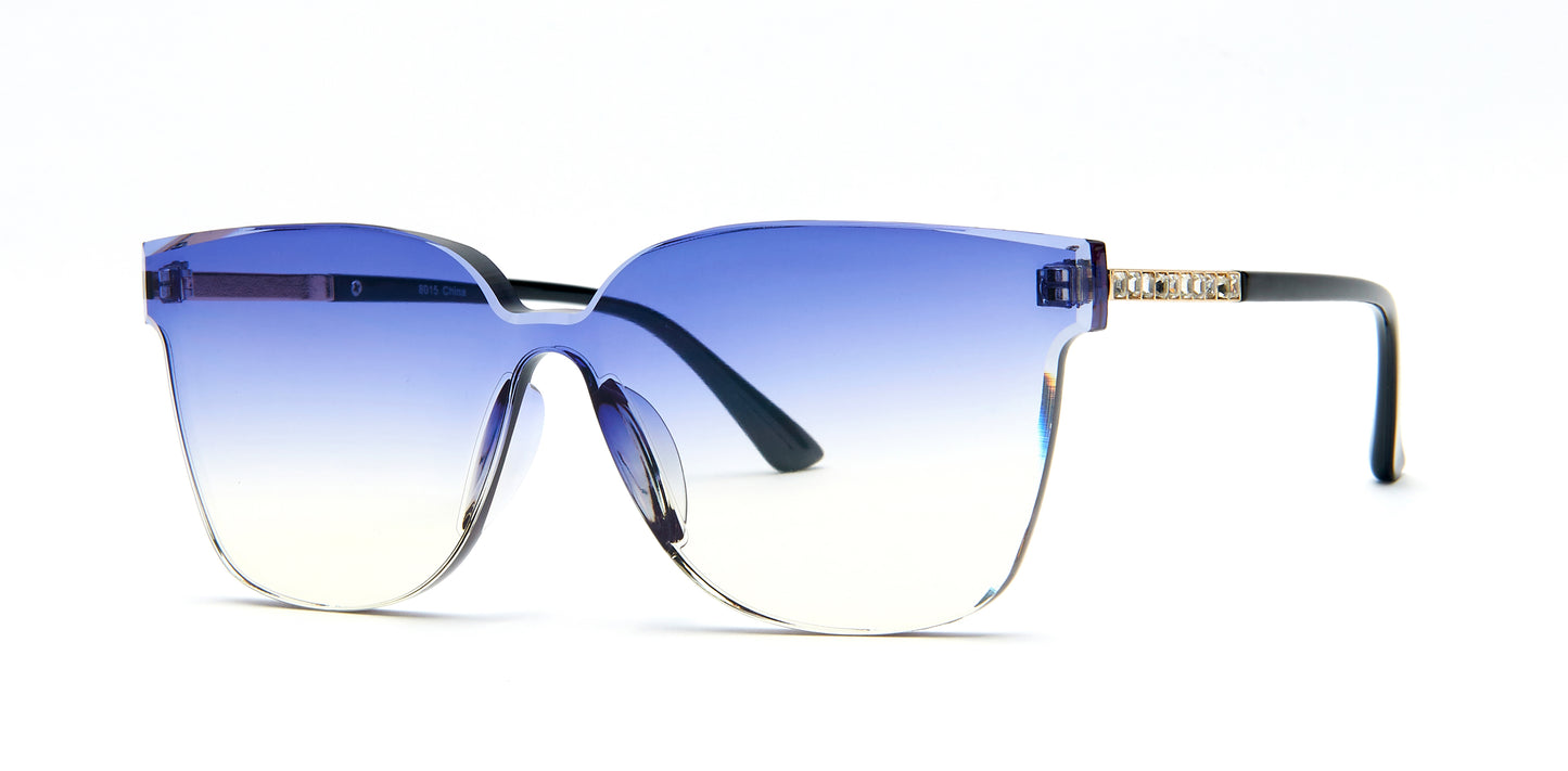 8015 - Rimless One Piece Lens Plastic Sunglasses with Rhinestones