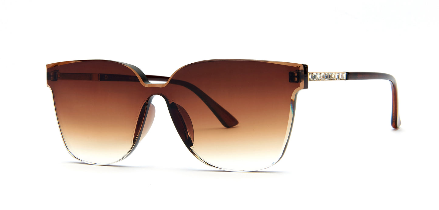 8015 - Rimless One Piece Lens Plastic Sunglasses with Rhinestones