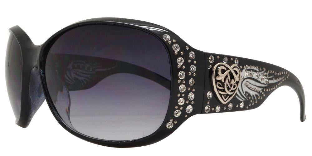 Wholesale - 8115 - Women's Square Sunglasses with Rhinestones and Heart Concho - Dynasol Eyewear