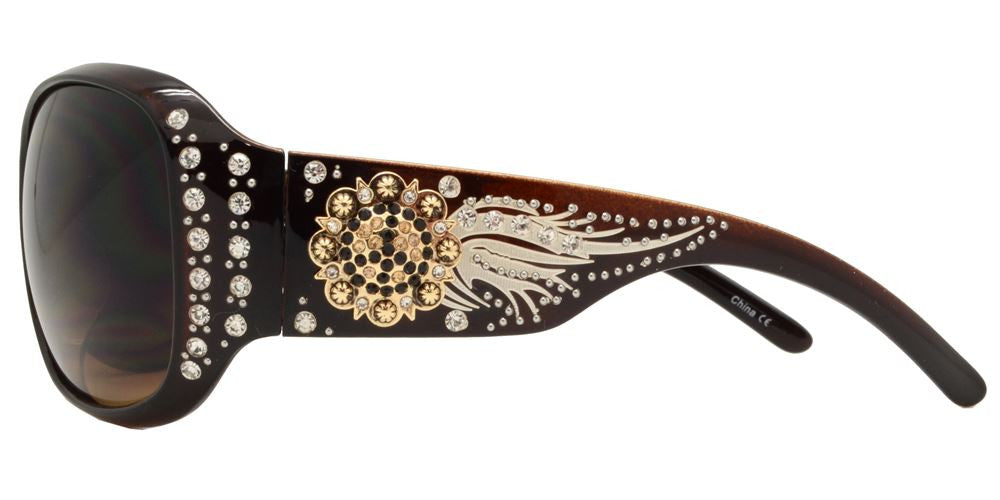 Wholesale - 8116 - Women's Oval Fashion Sunglasses with Rhinestones and Berry Concho - Dynasol Eyewear