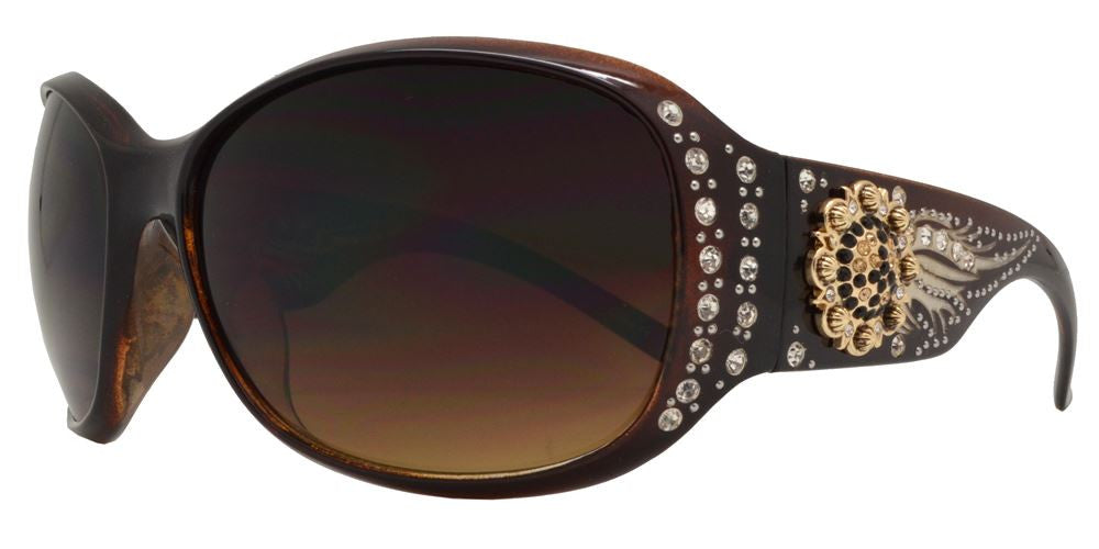 Wholesale - 8116 - Women's Oval Fashion Sunglasses with Rhinestones and Berry Concho - Dynasol Eyewear