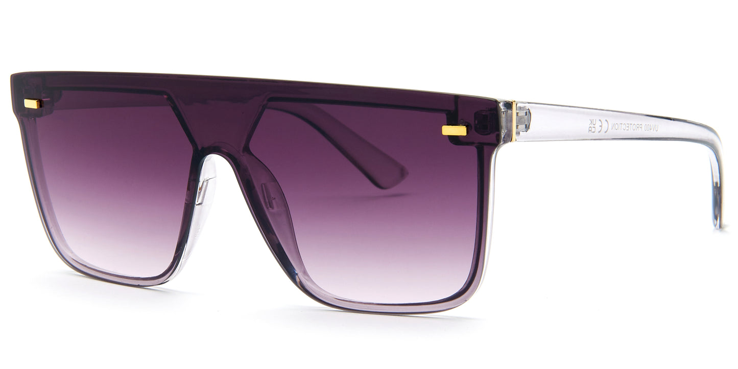 8959 - Flat Top One Piece Plastic Sunglasses