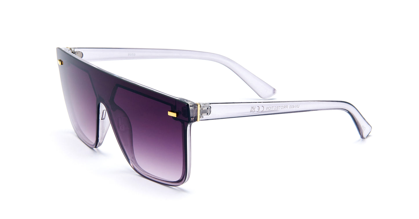 8959 - Flat Top One Piece Plastic Sunglasses