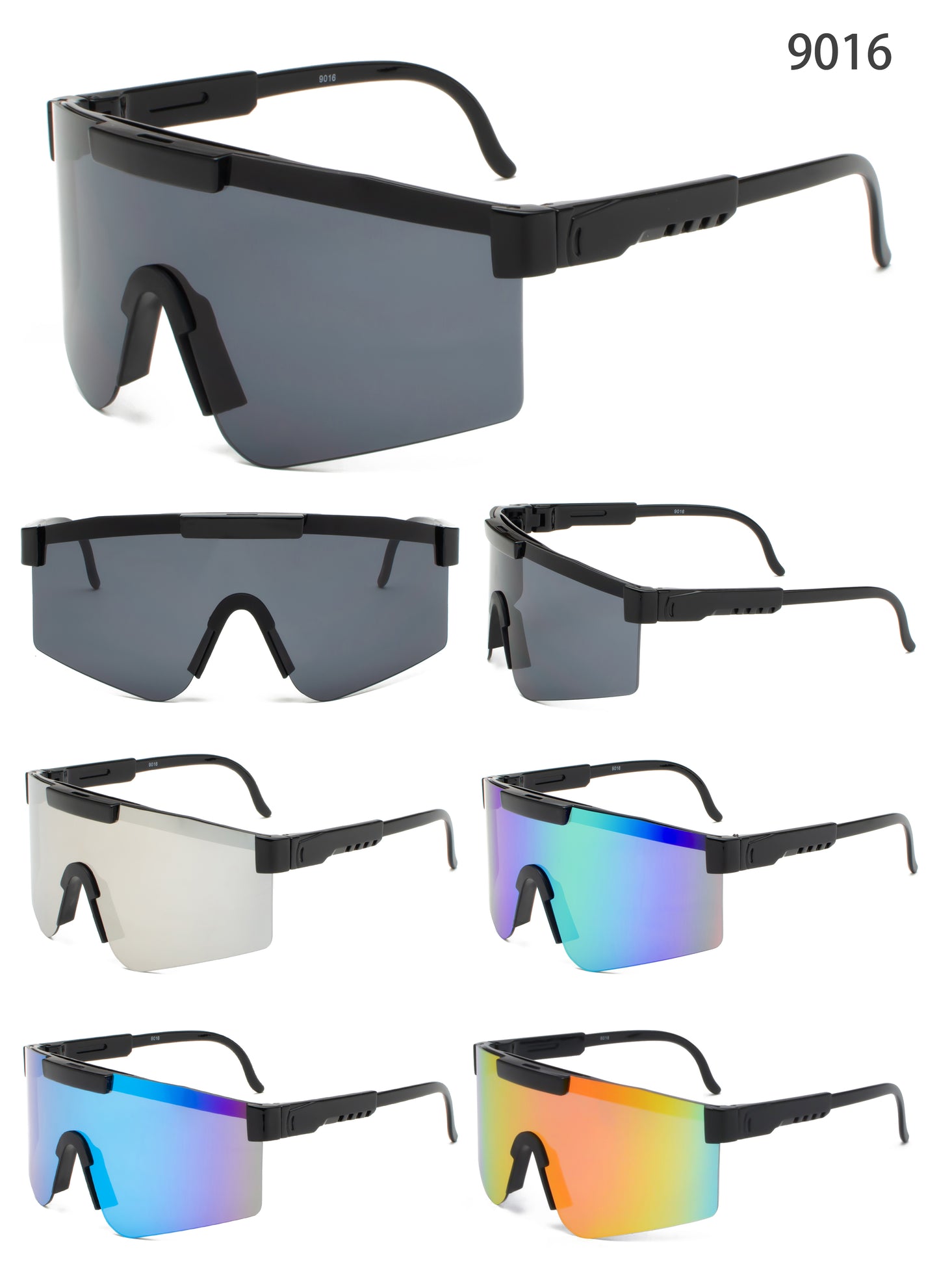 9016 - Plastic One Piece Sports Rimless Sunglasses