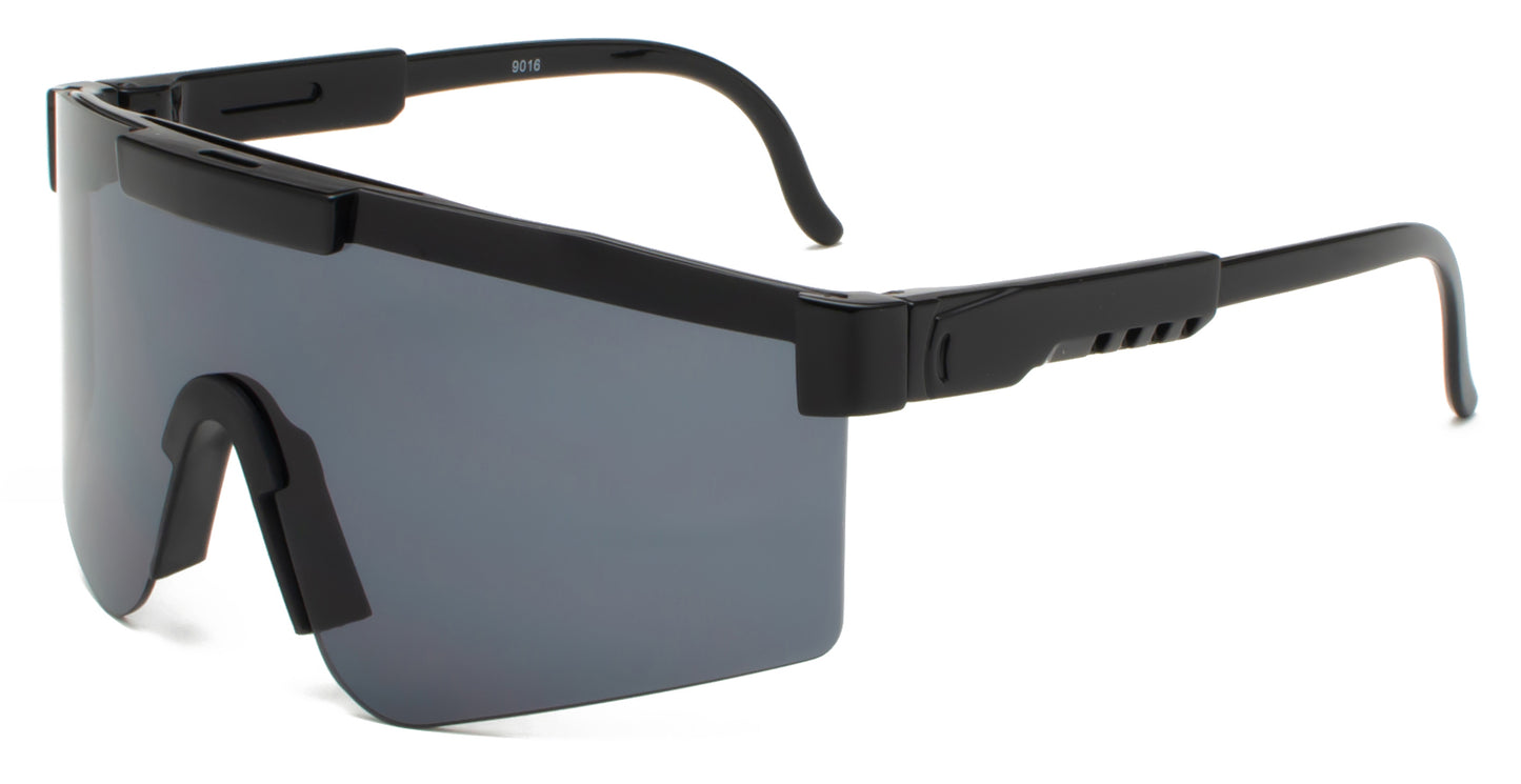 9016 - Plastic One Piece Sports Rimless Sunglasses