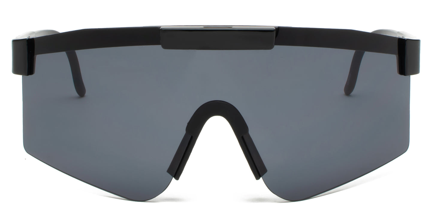 9016 - Plastic One Piece Sports Rimless Sunglasses