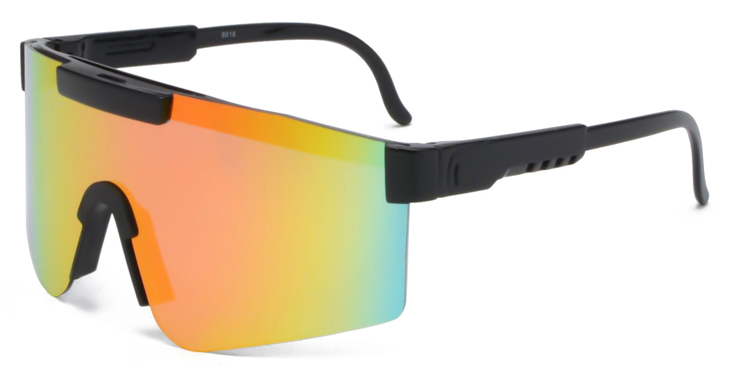 9016 - Plastic One Piece Sports Rimless Sunglasses