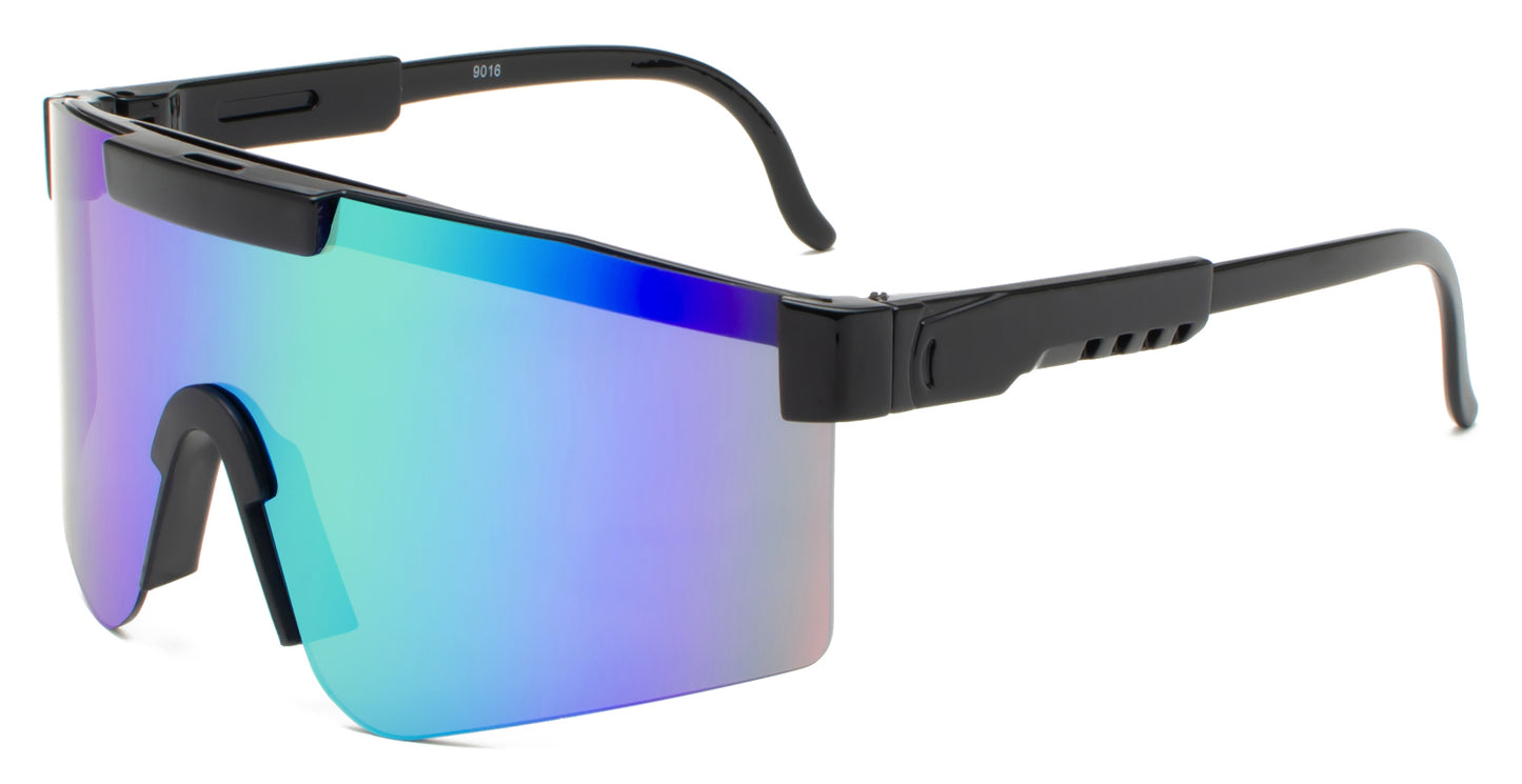 9016 - Plastic One Piece Sports Rimless Sunglasses
