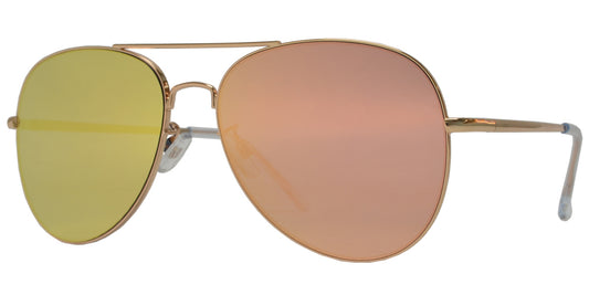 FC 6516 Pink RVC - Oval Shaped Thin Stainless Frame Sunglasses with Pink Mirror Lens