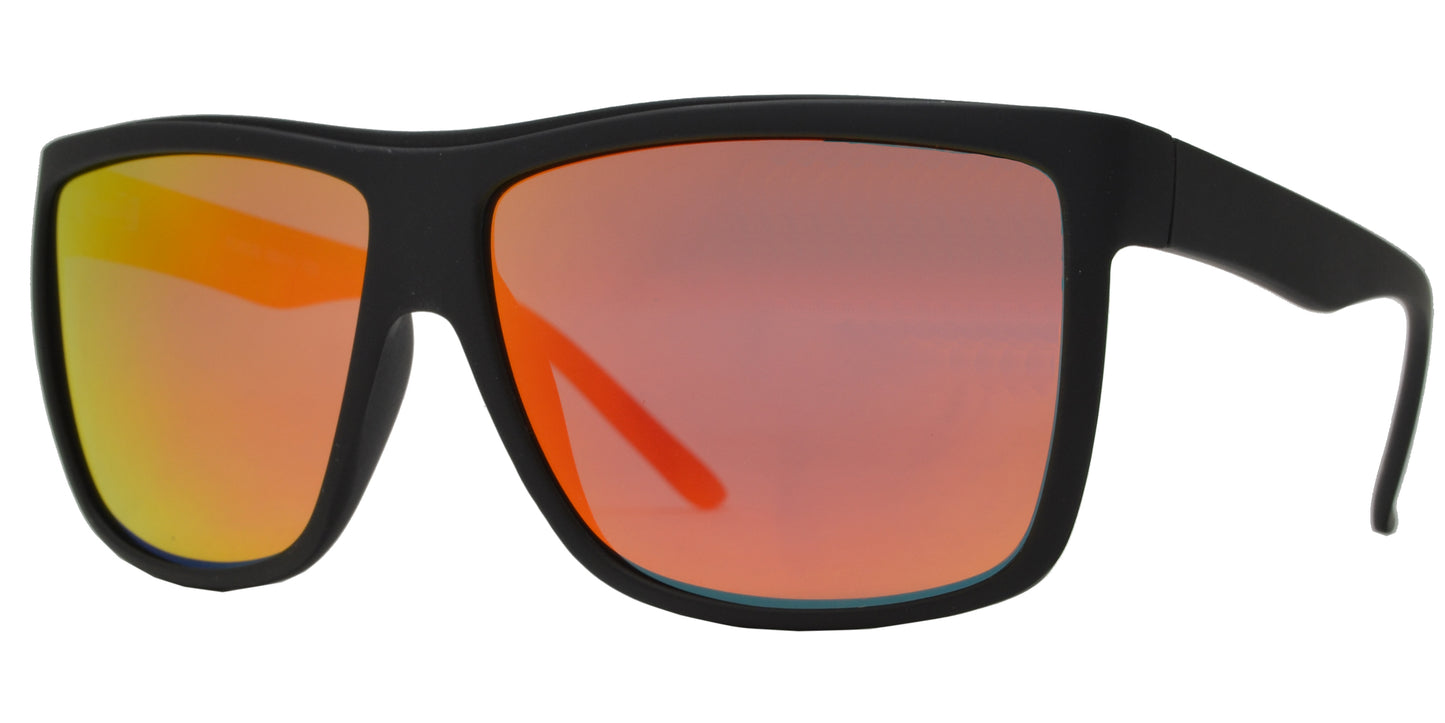 8529 RVC - Large Square Modern Sports Plastic Sunglasses with Color Mirror Lens