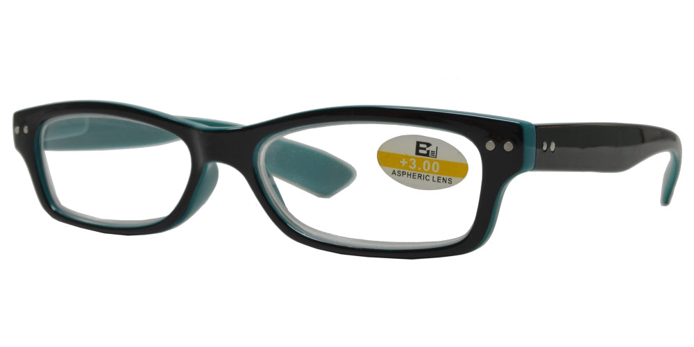 RS 1117 +4.00 - Small Classic Rectangular Two Toned Plastic Reading Glasses