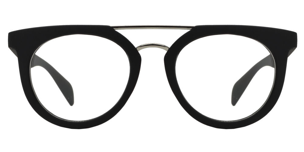 7872 Clear - Flat Top Plastic Sunglasses with Metal Brow Bar and Clear Lens