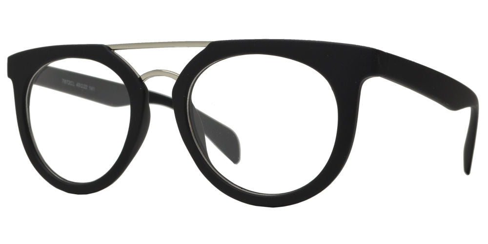 7872 Clear - Flat Top Plastic Sunglasses with Metal Brow Bar and Clear Lens
