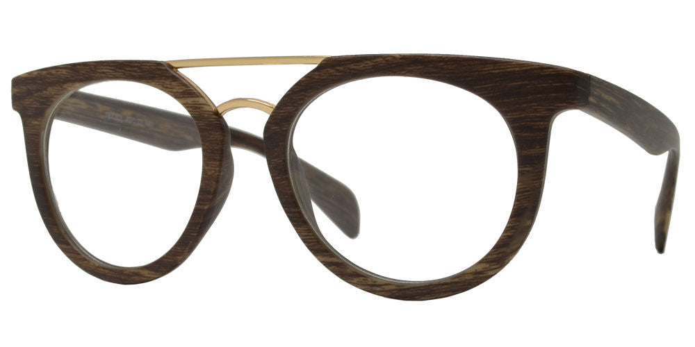 7872 Clear - Flat Top Plastic Sunglasses with Metal Brow Bar and Clear Lens