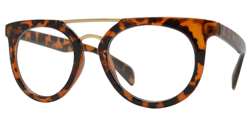 7872 Clear - Flat Top Plastic Sunglasses with Metal Brow Bar and Clear Lens