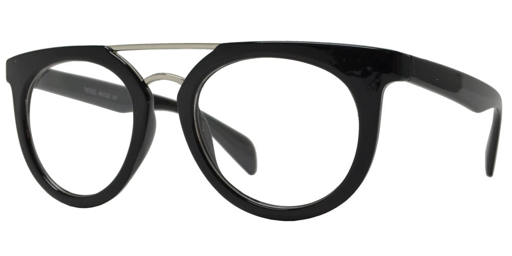 7872 Clear - Flat Top Plastic Sunglasses with Metal Brow Bar and Clear Lens