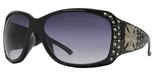 7659 - Square Chunky Sunglasses with Rhinestones and Cross Concho