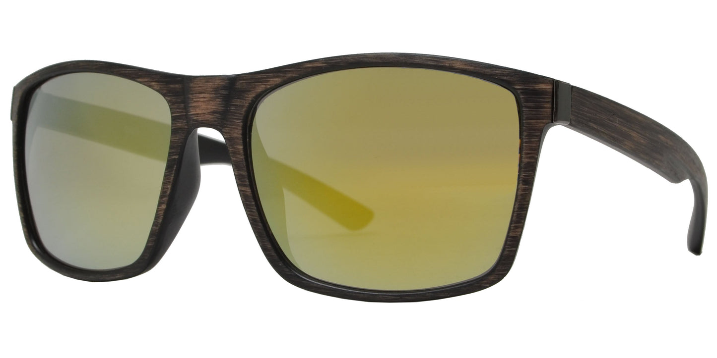 PL 8893 - Polarized Rectangular Faux Wood Plastic Sunglasses