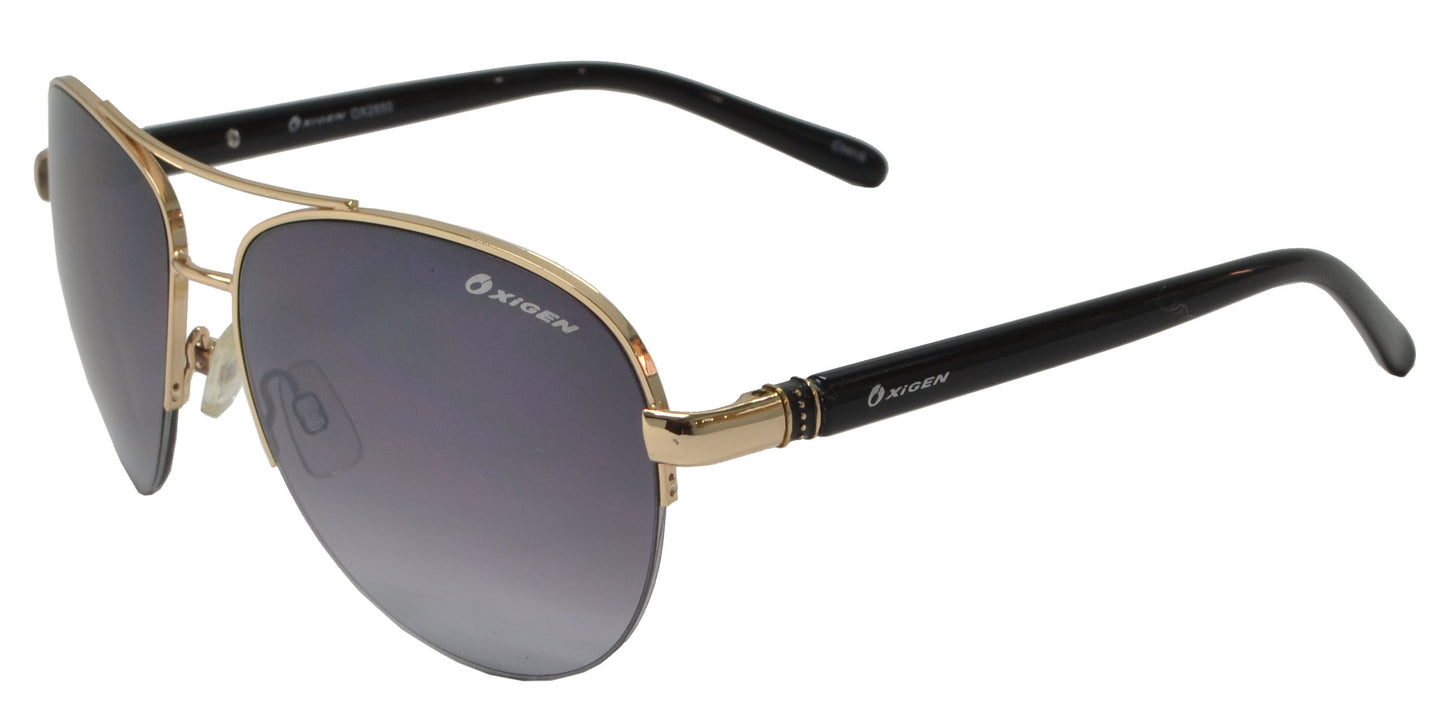 OX 2850 - Classic Aviator Half Rimmed with Brow Bar Metal Sunglasses