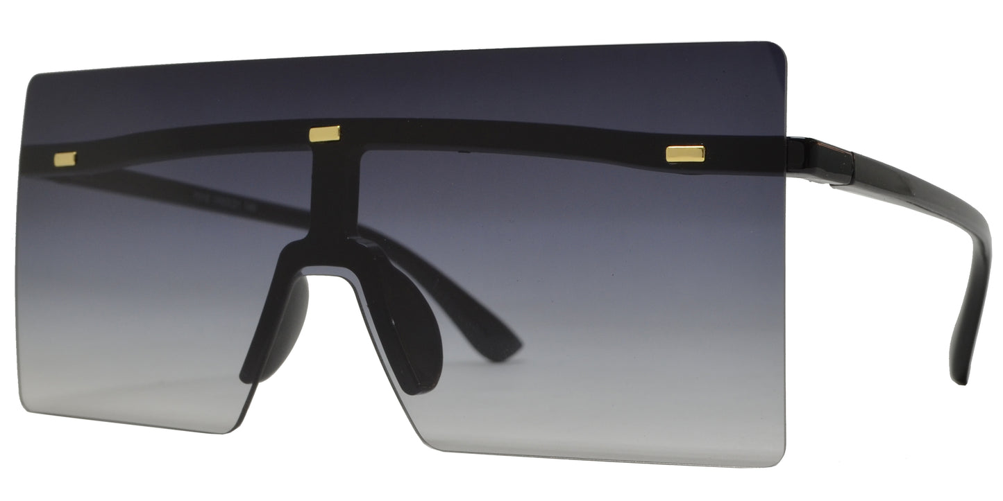 7016 Plastic - Full Rimless Flat Top One Piece Lens Sunglasses