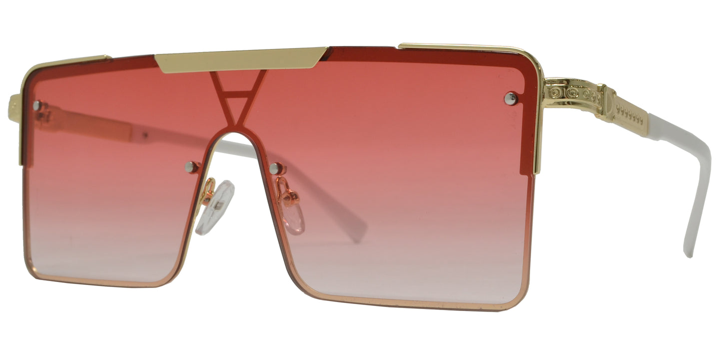 5183 - One Piece Flat Top Semi Rimless Metal Sunglasses
