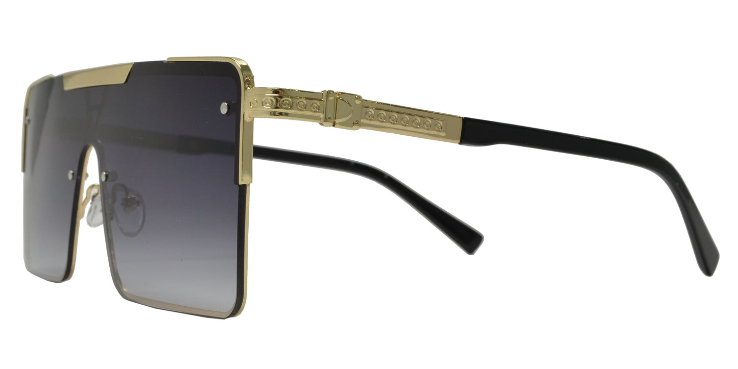 5183 - One Piece Flat Top Semi Rimless Metal Sunglasses