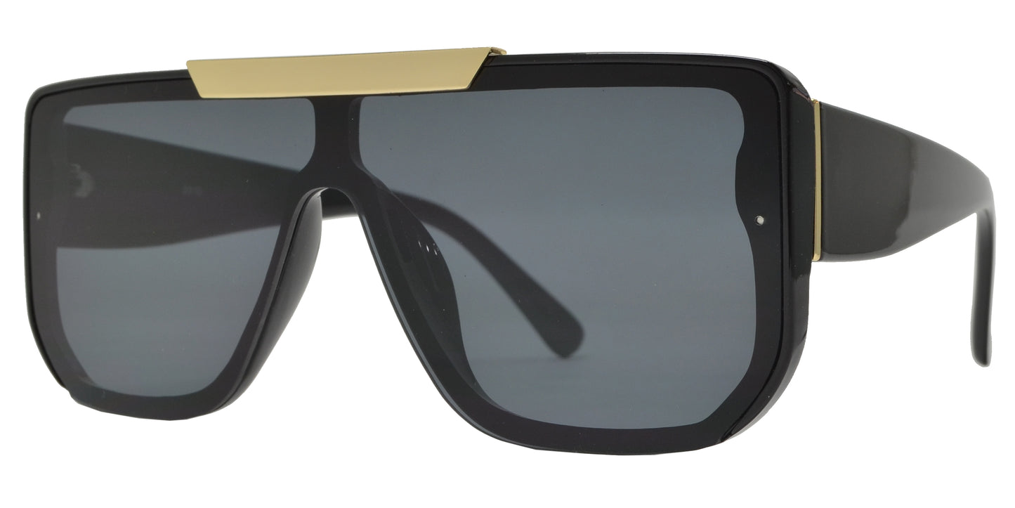 8910 - One Piece Shield Flat Top Plastic Sunglasses