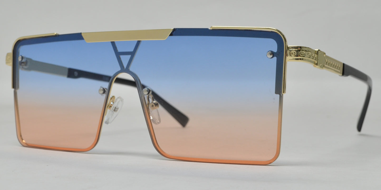 5183 - One Piece Flat Top Semi Rimless Metal Sunglasses