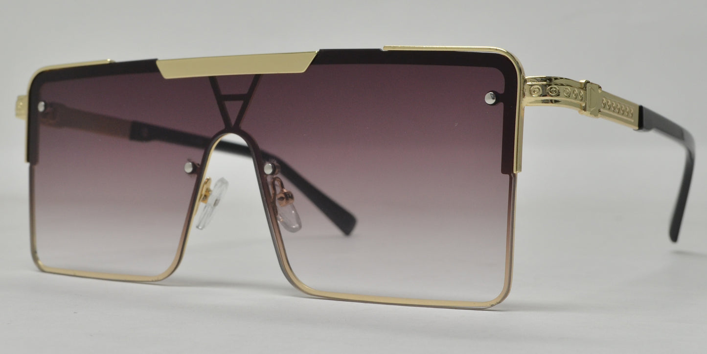 5183 - One Piece Flat Top Semi Rimless Metal Sunglasses