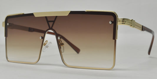 5183 - One Piece Flat Top Semi Rimless Metal Sunglasses