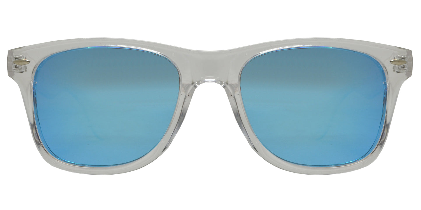 PL 7110 Clear RVC - Clear Frame Plastic Polarized Sunglasses with Color Mirror Lens