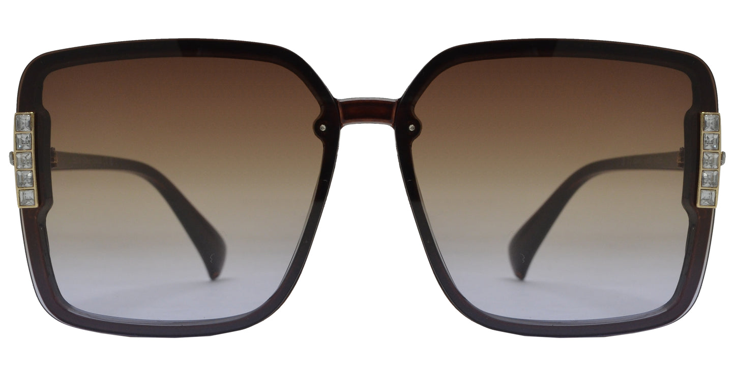 8014 - Rimless Square Plastic Sunglasses with Rhinestones on Side