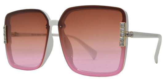 8014 - Rimless Square Plastic Sunglasses with Rhinestones on Side