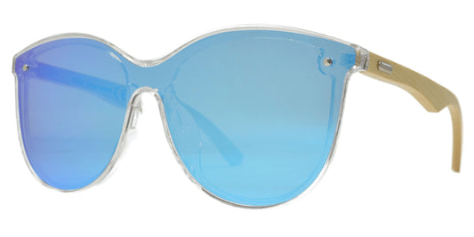 7982 Bamboo - Round Plastic Cat Eye Sunglasses with Bamboo Temple